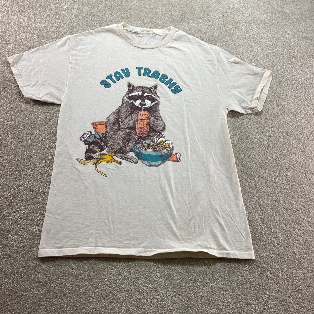 Unbranded Stay Trashy Raccoon Shirt Mens M Off-White Ramen Boba Graphic Tee